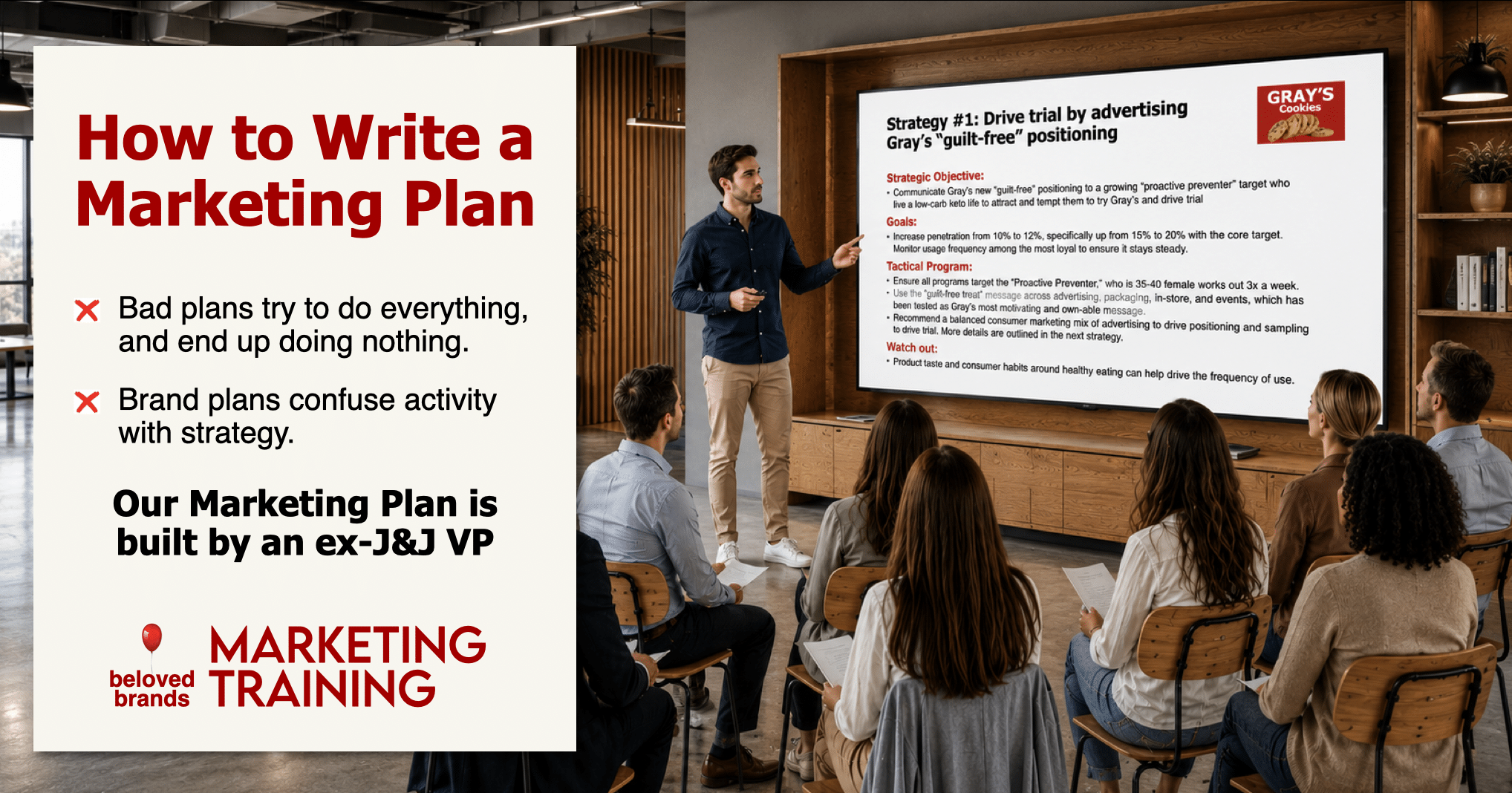 How to write a marketing plan — Beloved Brands marketing training framework presented to a marketing team