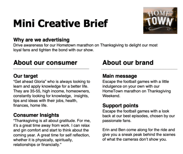 Mini Creative Brief Entertainment brand