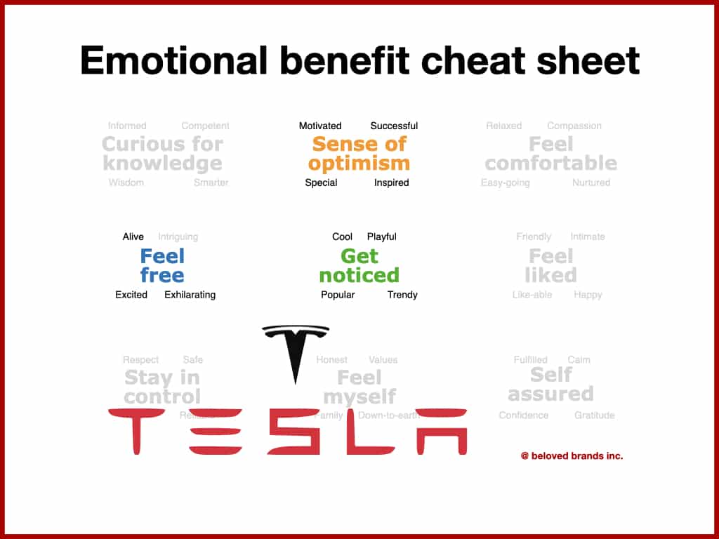 Tesla Brand Emotional Consumer Benefits explaining how Elon Musk creates desire through the tesla brand