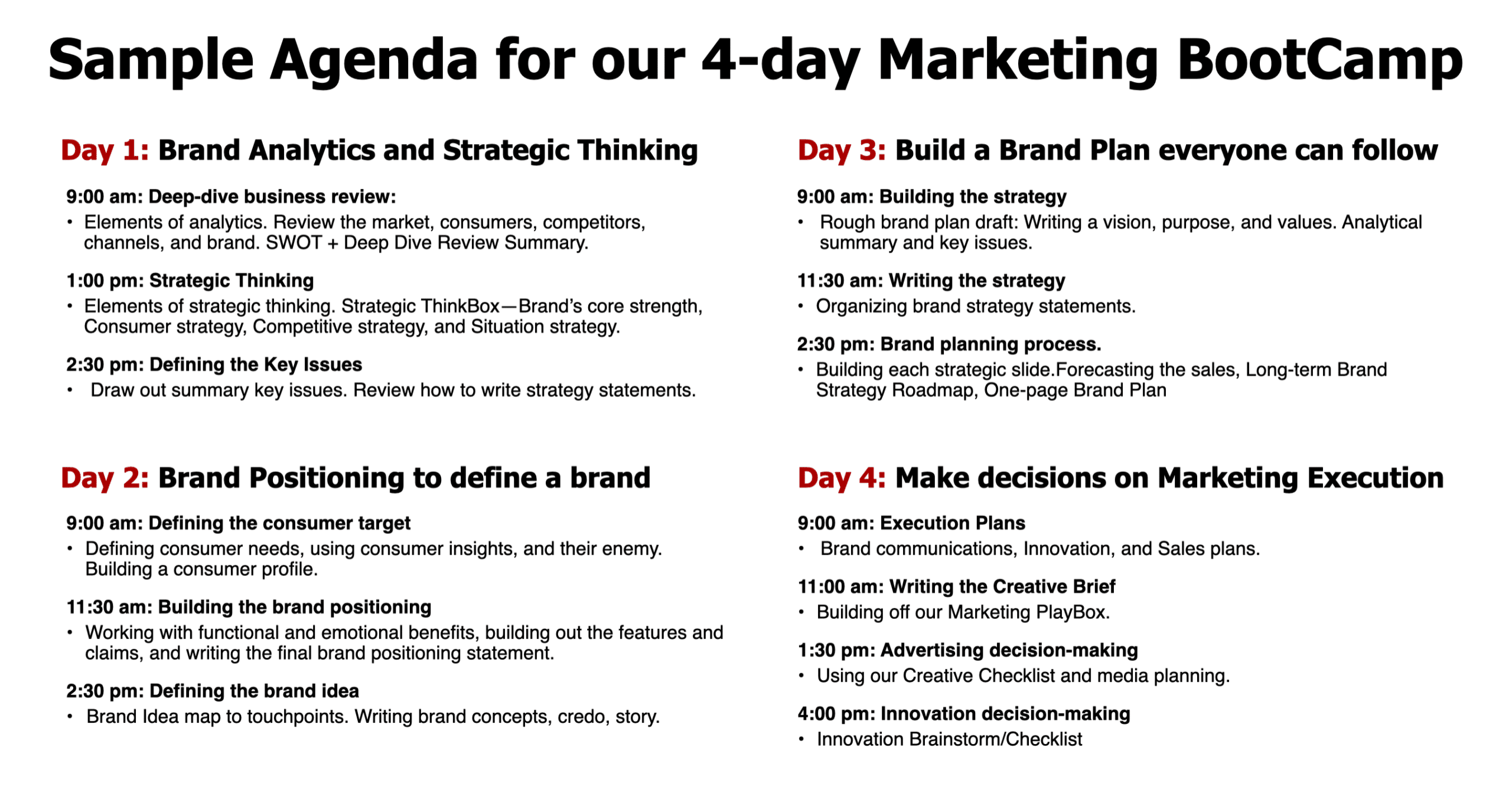 Beloved Brands Marketing Training Sample Agenda